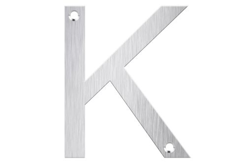 Sleek brushed stainless steel letter box number "K", 80mm height, durable and stylish for modern address displays.