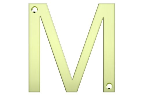 Polished brass letter box number 'M' for stylish address display, durable and easy to install, enhances curb appeal.