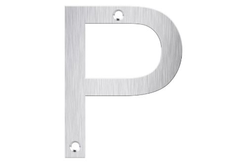 Brushed stainless steel letter box number "P", 80mm high, stylish and durable for enhanced curb appeal.