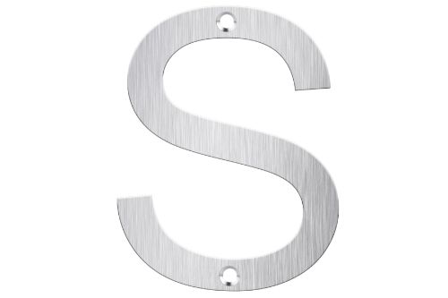 Brushed stainless steel 'S' letter box number, sleek design for improved curb appeal and visibility at your residence.