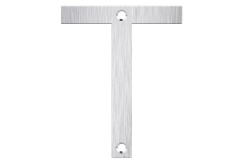 Brushed stainless steel letter box number "T," 80mm tall, stylish and durable for modern address displays.