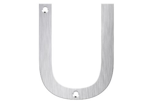 Brushed stainless steel letter box number 'U', 80mm high, durable and stylish for mailbox customization and curb appeal.