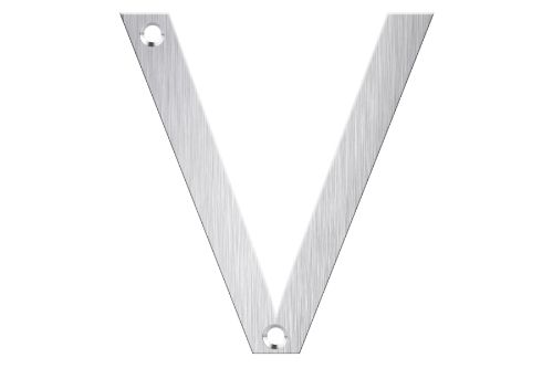 Brushed stainless steel letterbox number "V" in 80mm height, stylish and durable for clear house addressing.