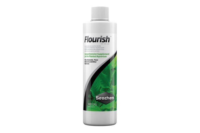 Flourish 250mL by Seachem, a comprehensive supplement for vibrant freshwater aquarium plant growth and health.