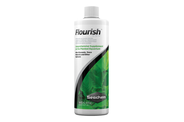 "Flourish 500mL by Seachem, a vital plant supplement with essential nutrients for thriving freshwater aquariums."