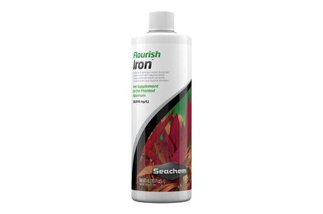 Flourish Iron 500mL by Seachem, a liquid iron supplement for vibrant, healthy aquatic plant growth in freshwater and marine aquariums.