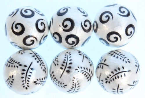 Set of 6 assorted NZ-themed 3-inch Capiz shell decorative balls, perfect for coastal-inspired home decor accents.