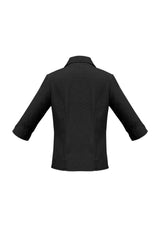 Ladies black 3/4 sleeve shirt from Biz Collection, featuring breathable fabric and UPF protection, ideal for style and comfort.