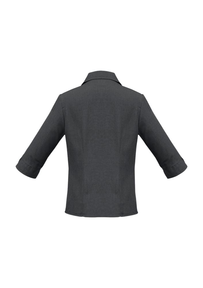 Charcoal 3/4 sleeve shirt for women, featuring breathable fabric, UPF protection, and modern styling by Biz Collection.