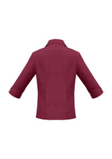 Ladies 3/4 sleeve shirt in bright Cherry, Size 14, featuring breathable fabric and UPF protection for stylish comfort.
