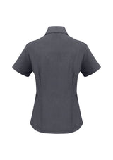 Charcoal short sleeve shirt for women, featuring a flattering open neckline and breathable fabric, size 16 by Biz Collection.
