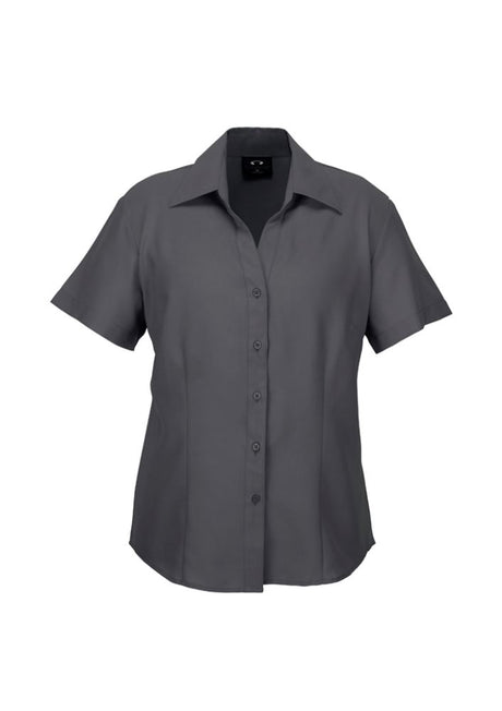Charcoal short sleeve shirt for women, size 14, featuring breathable fabric and chic design for comfort and style.