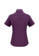 Elegant grape short sleeve shirt for women, featuring breathable fabric and stylish open neckline, perfect for casual or office wear.