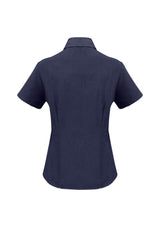 Navy short sleeve shirt for ladies, size 22, featuring breathable fabric and stylish open neckline, perfect for any occasion.