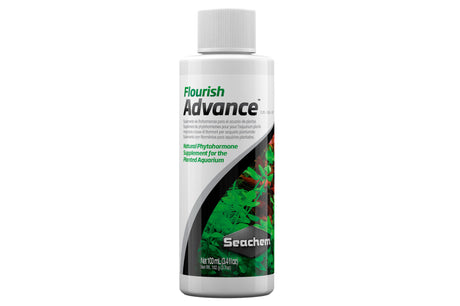 Flourish Advance 100mL by Seachem enhances aquatic plant growth with natural phytohormones and essential minerals for vibrant health.