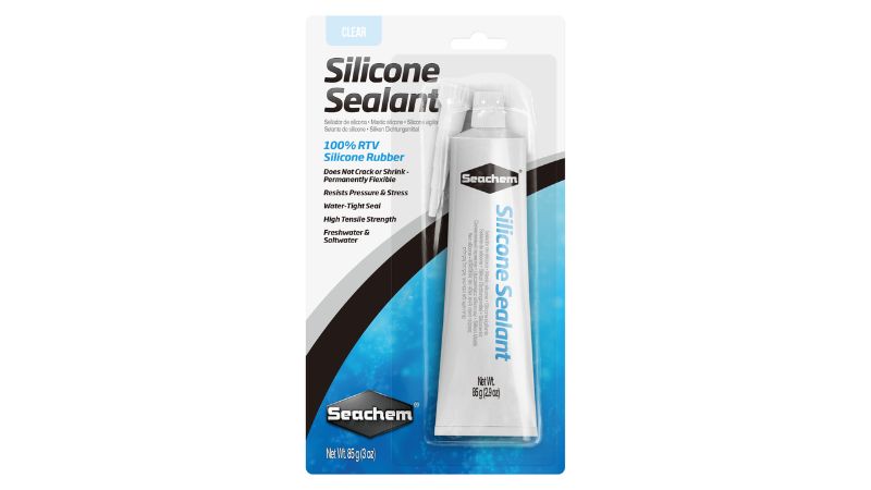 Clear silicone sealant for aquariums, ensuring leak-proof repairs and non-toxic safety for aquatic life.