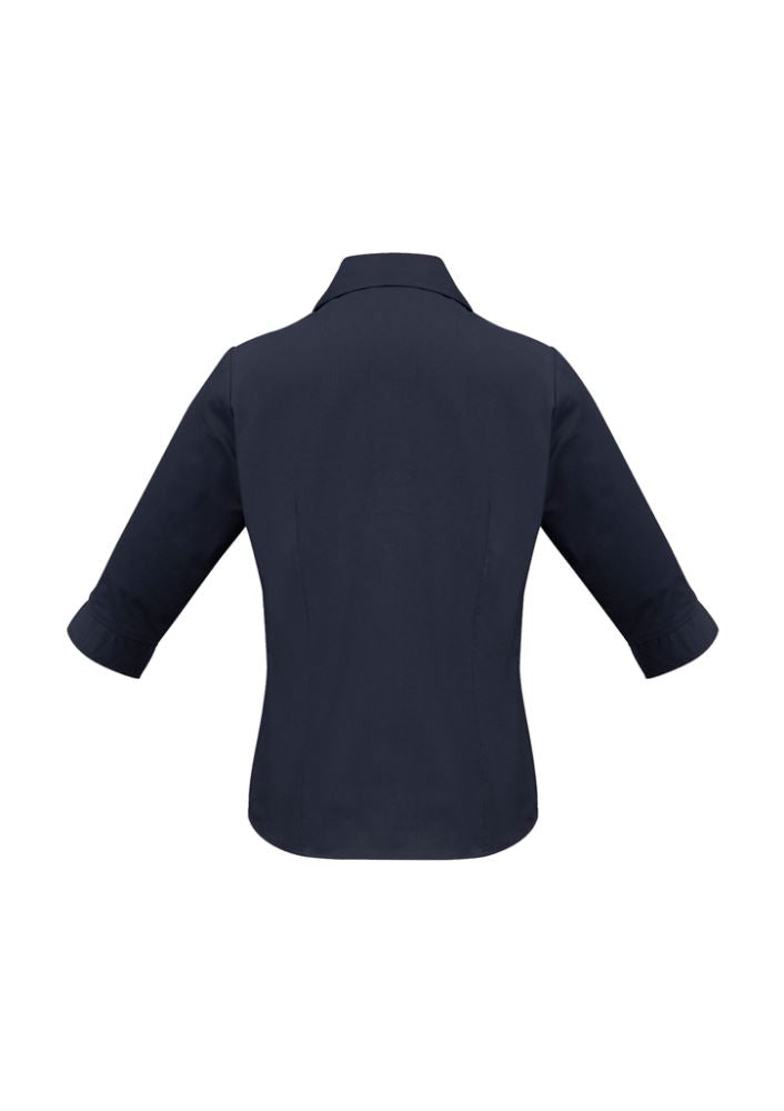 Navy Ladies Metro 3/4 sleeve shirt in size 18, featuring a stylish open neckline and cuffed sleeves for a flattering fit.