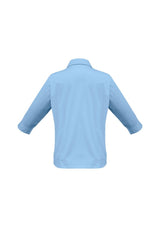 Ladies Metro 3/4 Sleeve Shirt in Sky blue, size 8, featuring a stylish open neckline and cuffed sleeves for versatile wear.