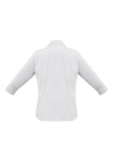Ladies Metro 3/4 Sleeve Shirt in white, size 24 with cuffed sleeves, open neckline, and UPF protection for stylish comfort.
