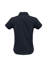 Navy Ladies Metro Short Sleeve Shirt, size 16, featuring a stylish design with cuffed sleeves and UPF sun protection.