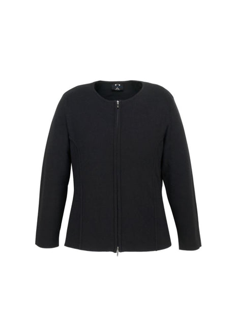 Ladies 2-way zip cardigan in black, Size L, featuring soft fabric, modern style, and versatile layering options.