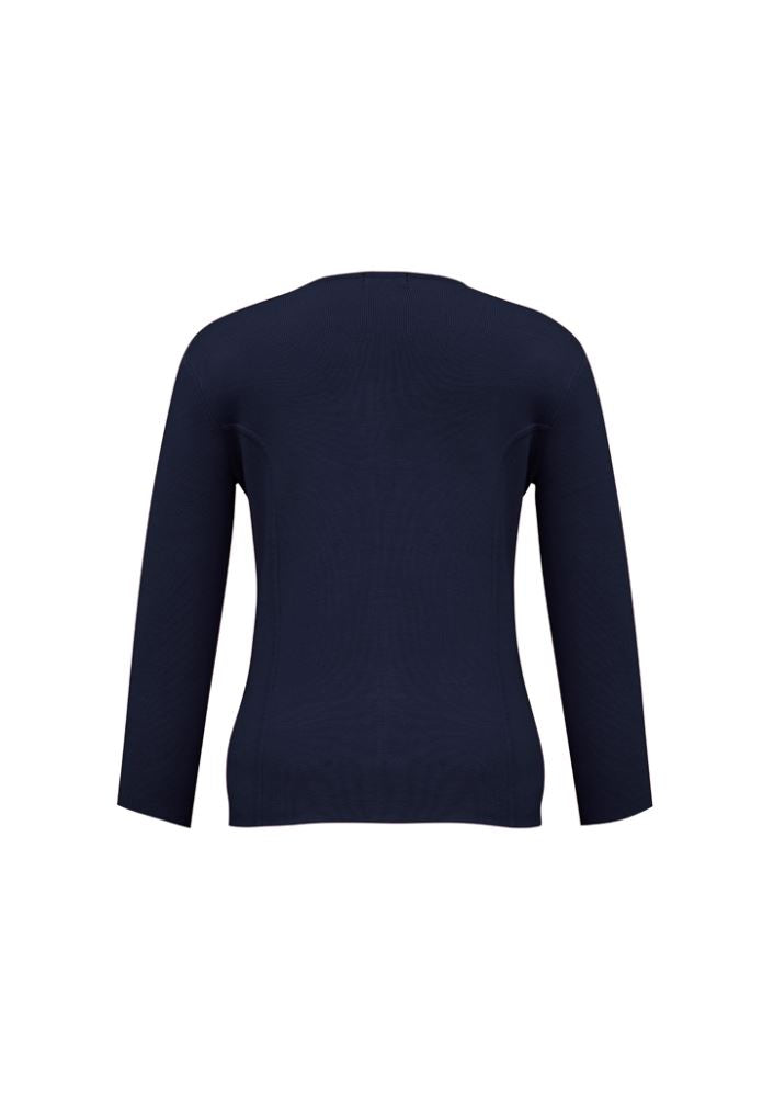 Navy Ladies 2-Way Zip Cardigan, size M, featuring a full zipper and stylish knit for comfort in casual or professional settings.