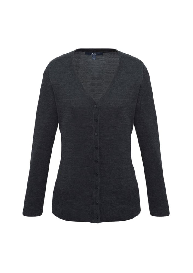Charcoal Ladies Milano Cardigan in size XS, featuring elegant design, soft wool blend, and button-up style.