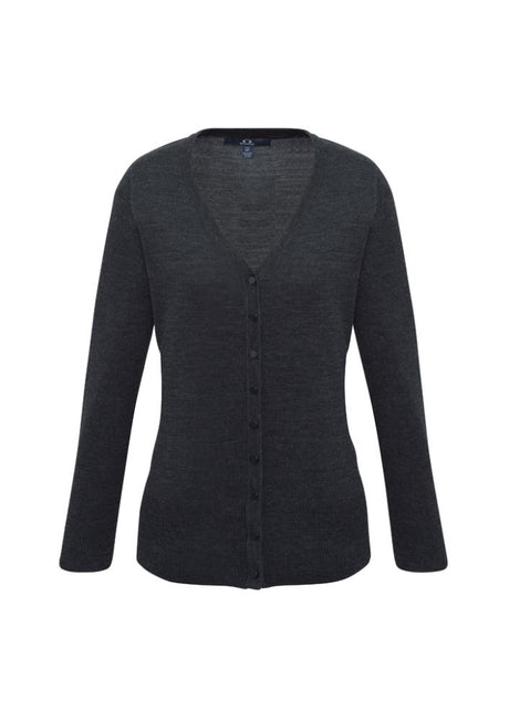 Ladies Milano Cardigan in Charcoal, size M, featuring warm wool blend, elegant design, and versatile style for any occasion.