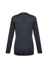 Charcoal Ladies Milano Cardigan in size XS, featuring wool blend fabric, ribbed details, and a button-through placket.