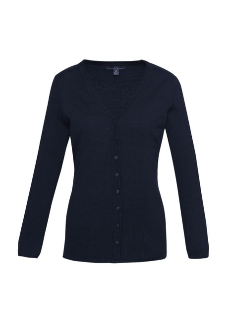 Navy Ladies Milano Cardigan in Size S, featuring a slim cut, button placket, and ribbed detail for elegant layering.