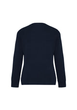 Navy ladies woolmix cardigan from Biz Collection, size L, featuring button-through design and two front pockets for style and comfort.