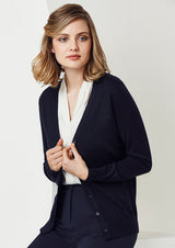 Ladies Roma Cardigan in Black, Size 2XL, featuring Merino wool blend, button-through design, and ribbed cuffs for stylish layering.