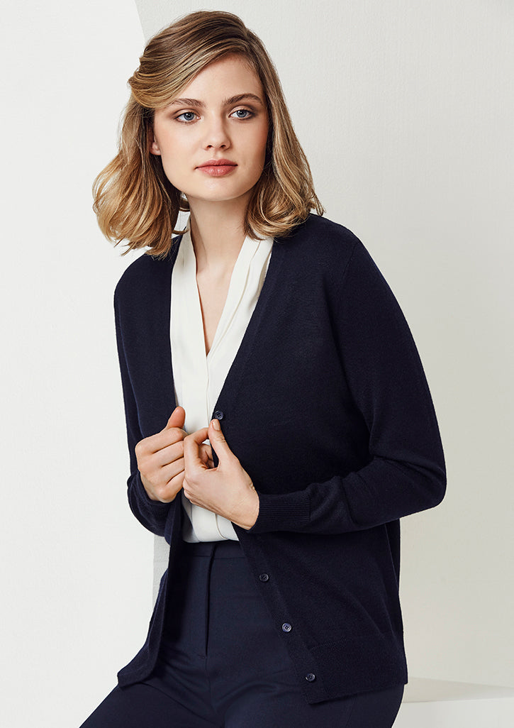 Ladies Roma Cardigan in Black, Size XL, featuring a button-through style, ribbed cuffs, and luxurious Merino Wool blend.