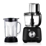 Sunbeam Black Multi Processor with 600W motor, 1.5L blender, and versatile attachments for efficient meal prep.