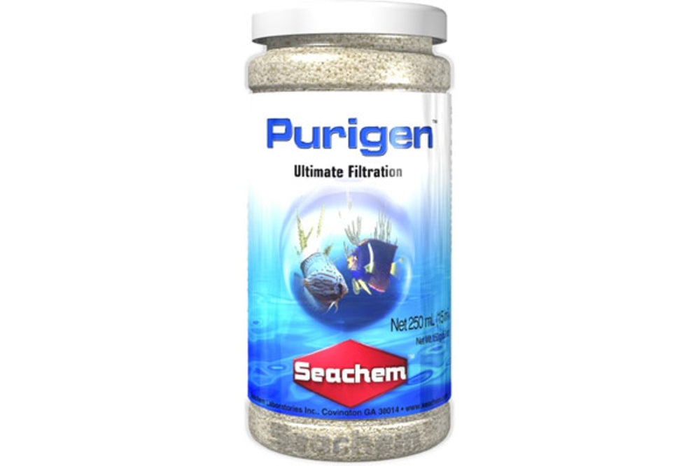 Premium 250ml Seachem Purigen aquarium filter for crystal-clear water, removing impurities efficiently for aquatic health.