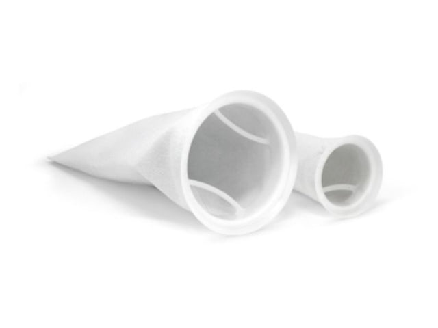 100 micron welded filter sock for aquariums, measuring 30x10cm, effectively traps debris for clear water.