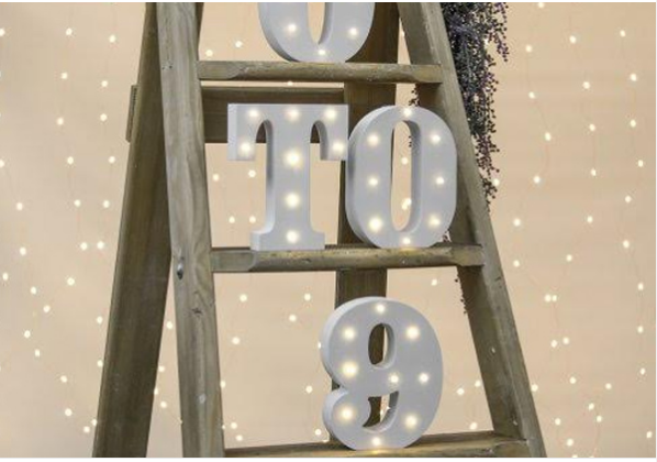 LED warm white letter/number light, 15cm tall, matte finish, battery-operated, perfect for decor and events.