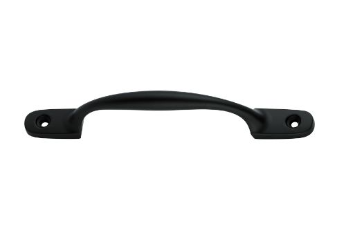Large black powder-coated drawer pull handle with 130mm centers, ergonomic design for easy grip, perfect for modern furniture.