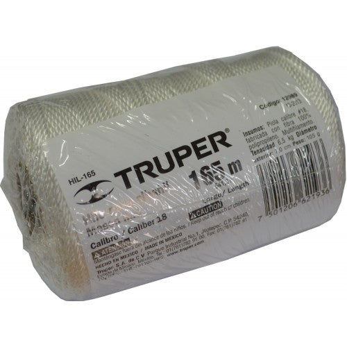 Truper 165m Builders Line in white, durable multifilament polypropylene for precise measurements in construction and crafts.