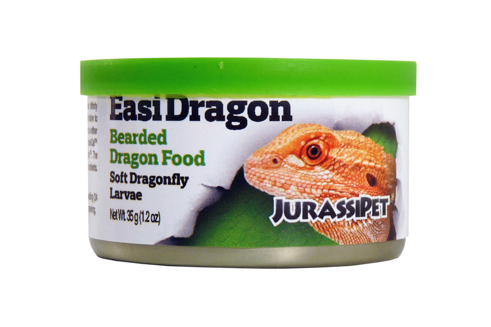 High-nutrition, dried dragonfly larvae for Bearded Dragons; hassle-free feeding without live prey. 35g pack by Jurassipet.