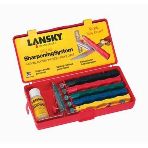 LANSKY Sharpening System with Clamp, featuring 5 premium stones for precise and customizable knife sharpening.