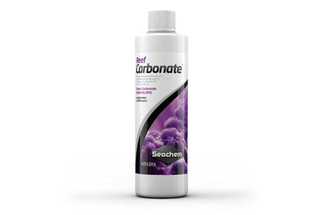 Reef Carbonate 250mL by Seachem, an alkalinity supplement for stable pH and coral growth in marine aquariums.