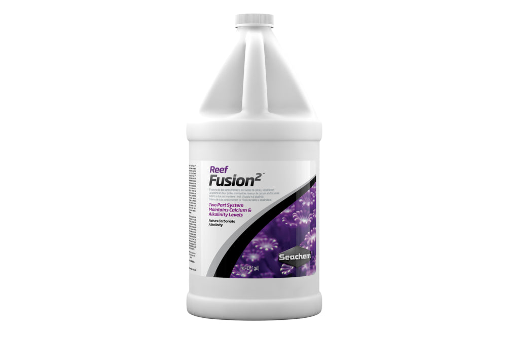 Reef Fusion 2 4L from Seachem, a marine supplement for optimal coral growth with calcium, strontium, and magnesium.