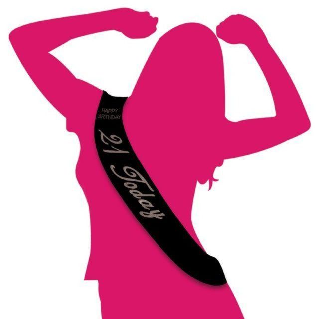 Black sash celebrating 21st birthdays, featuring elegant gold text for a stylish and memorable milestone celebration.