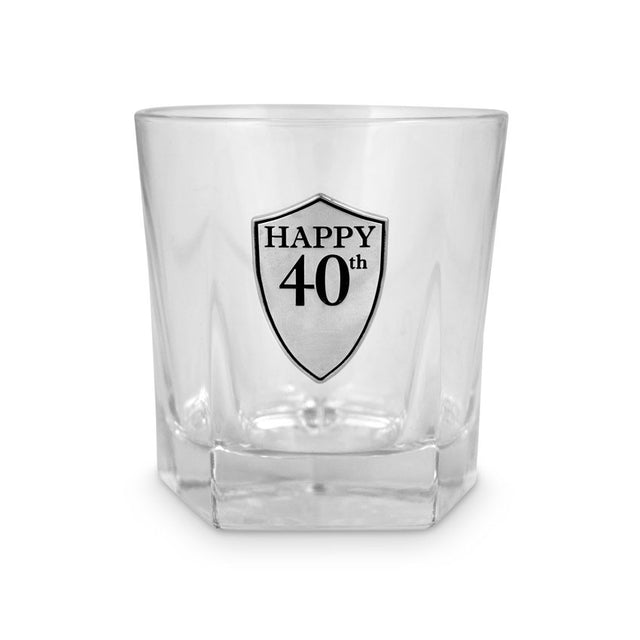 Elegant whiskey glass with 'Happy 40th Birthday' engraving, perfect gift for whiskey lovers celebrating a milestone birthday.