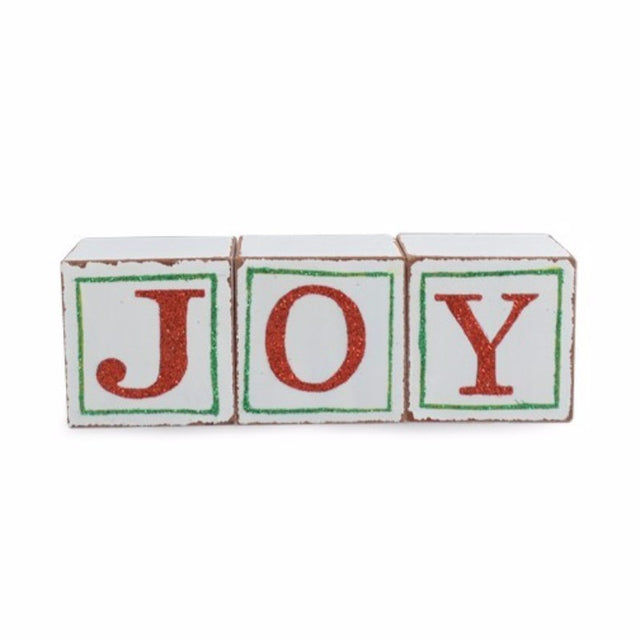 Joy Wooden Blocks Set of 3, featuring colorful letters spelling 'JOY', ideal for decor and imaginative play for all ages.