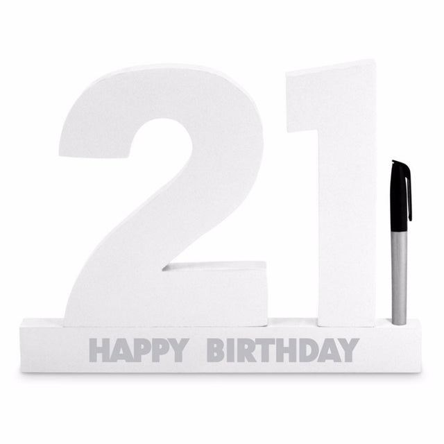Landmark 21st Birthday Signature Block in white, inviting guests to write heartfelt messages for the birthday celebration.