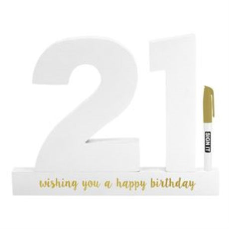 21st Gold Edition Sign It Block, a premium canvas for messages and art, measuring 32.5 x 21.5 x 3 cm, perfect for personalization.