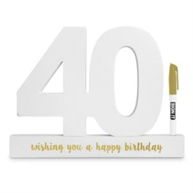 40th Gold Edition Sign It Block featuring a luxurious gold finish for guests to leave messages at birthday celebrations.