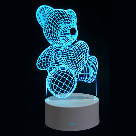 Adorable teddy bear night light with 7 LED colors, USB recharge, and touch sensitivity for calming bedtime illumination.